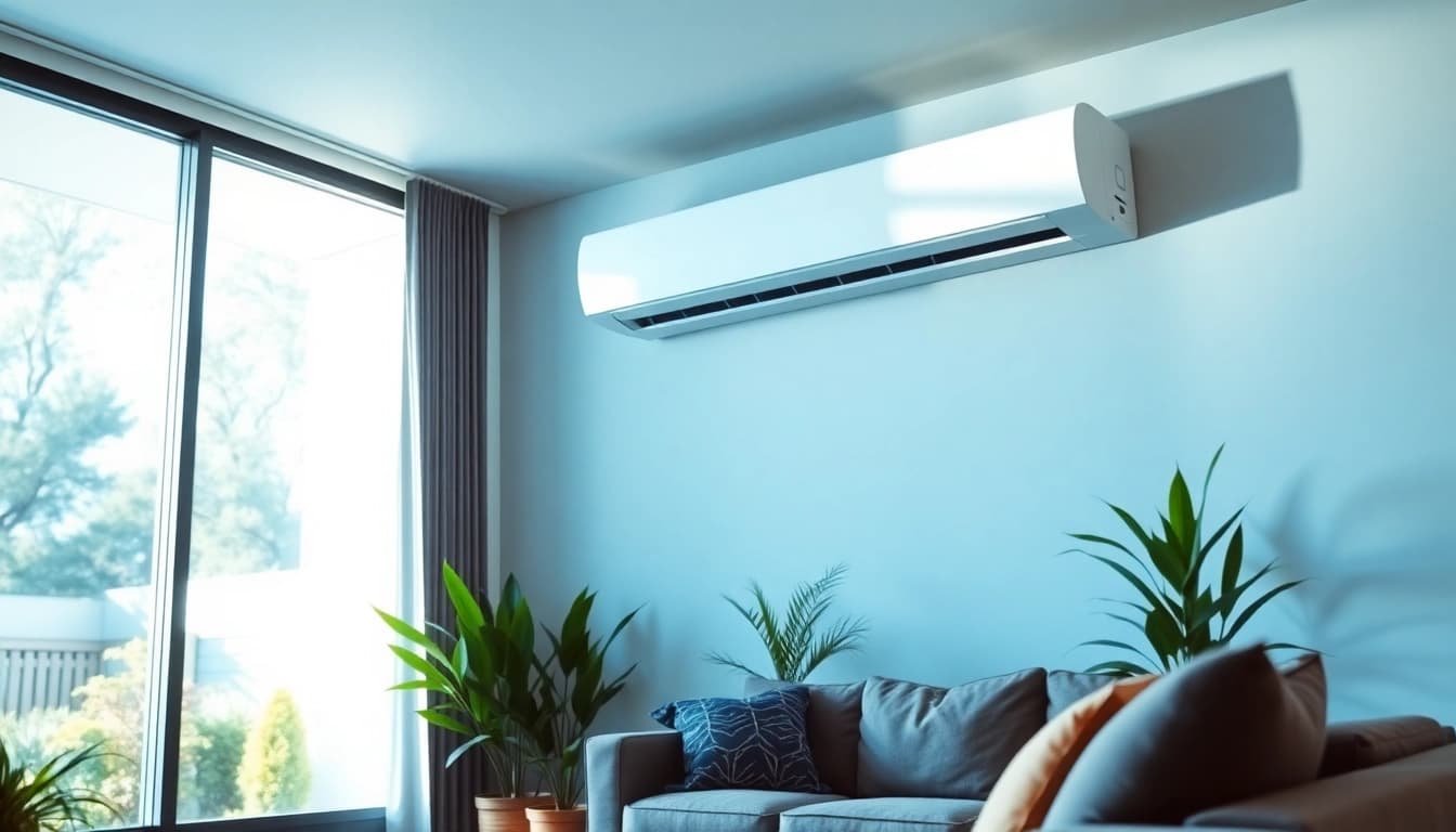Install a mini split ac system in a sleek modern space showcasing energy-efficient cooling.