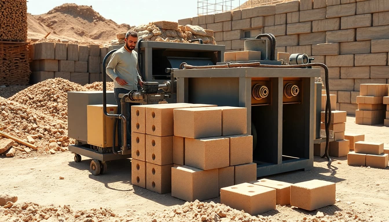Operate a Compressed Earth Block Machine producing eco-friendly bricks in a sustainable setting.