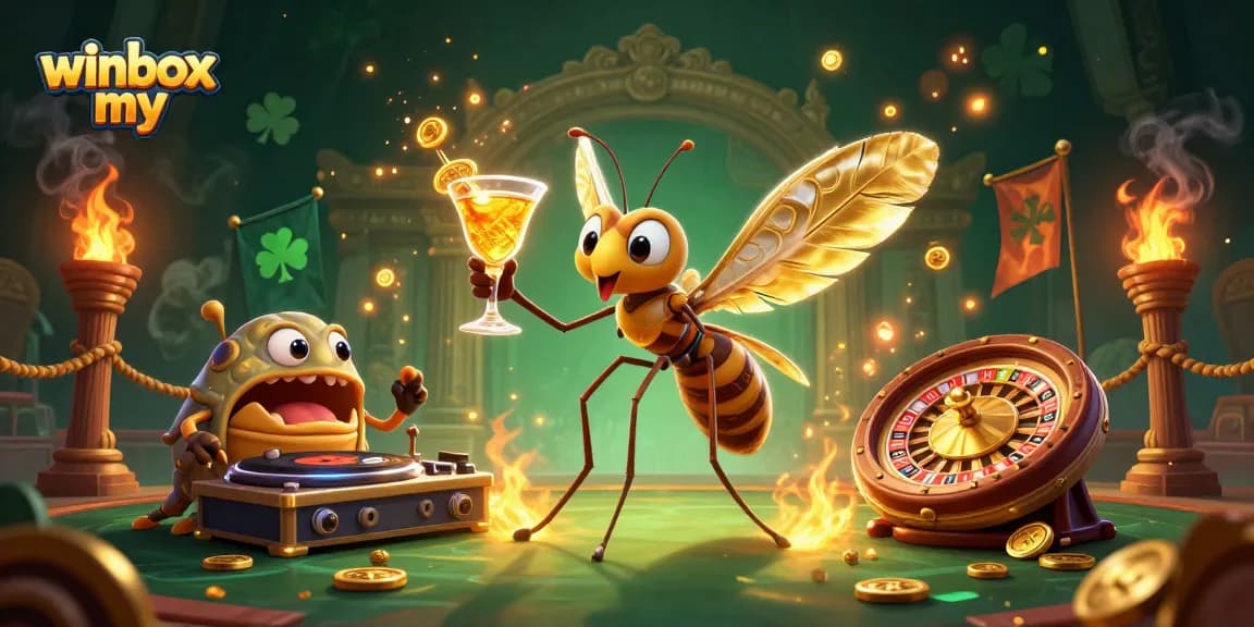 Experience winbox my with a lively casino scene featuring unique gaming elements and characters.