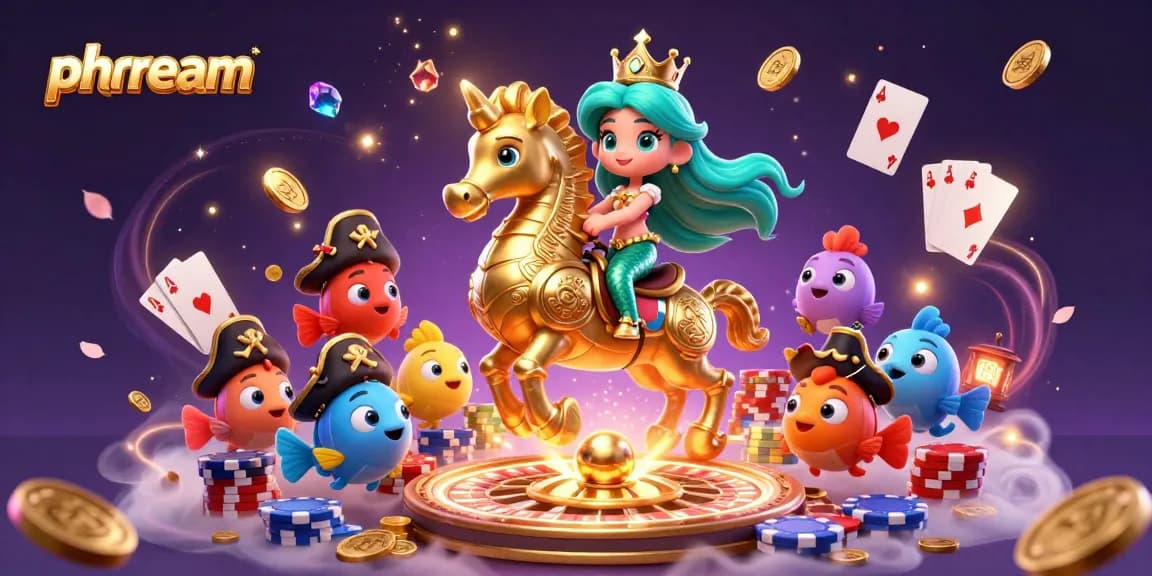 Experience exciting wins with phdream in this vibrant gaming illustration featuring a mermaid and casino themes.