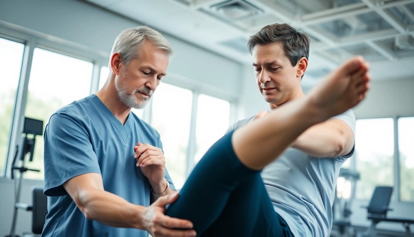 Engaged therapist at https://www.fhpts.com assisting a patient with rehabilitation techniques.