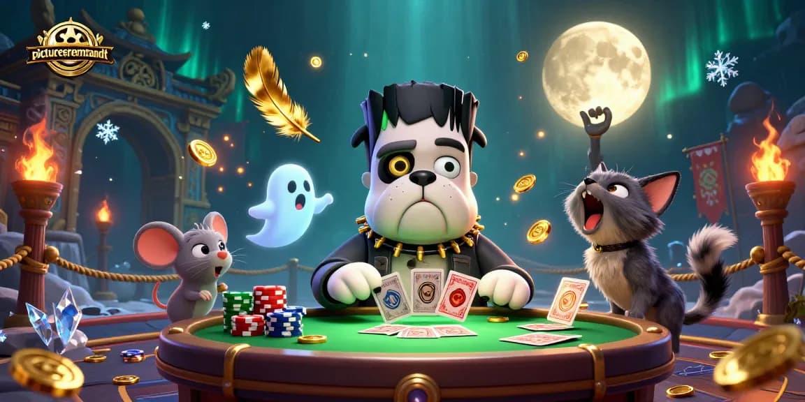 Menggandakan jackpot dengan picturesrembrandt sambil bermain di meja kasino menyeramkan penuh koin emas.