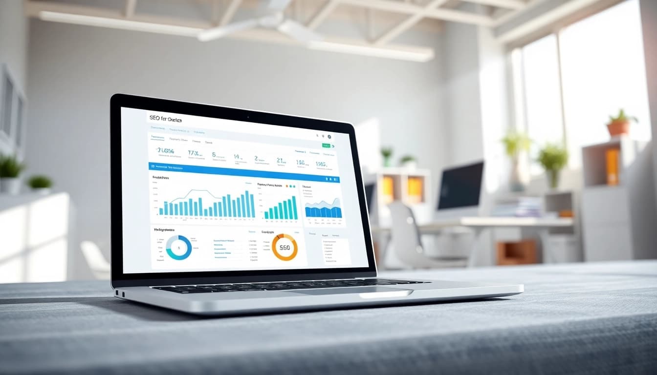 Optimizing web presence: seo für ärzte showcased on a laptop in a professional office.