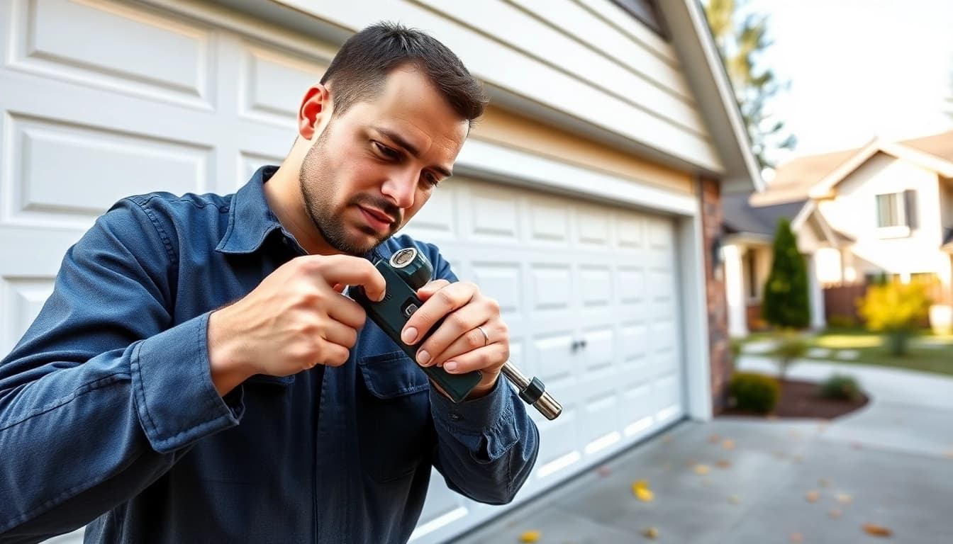 Fixing a garage door with expert techniques as part of Garage Door Repair in Vancouver Wa.