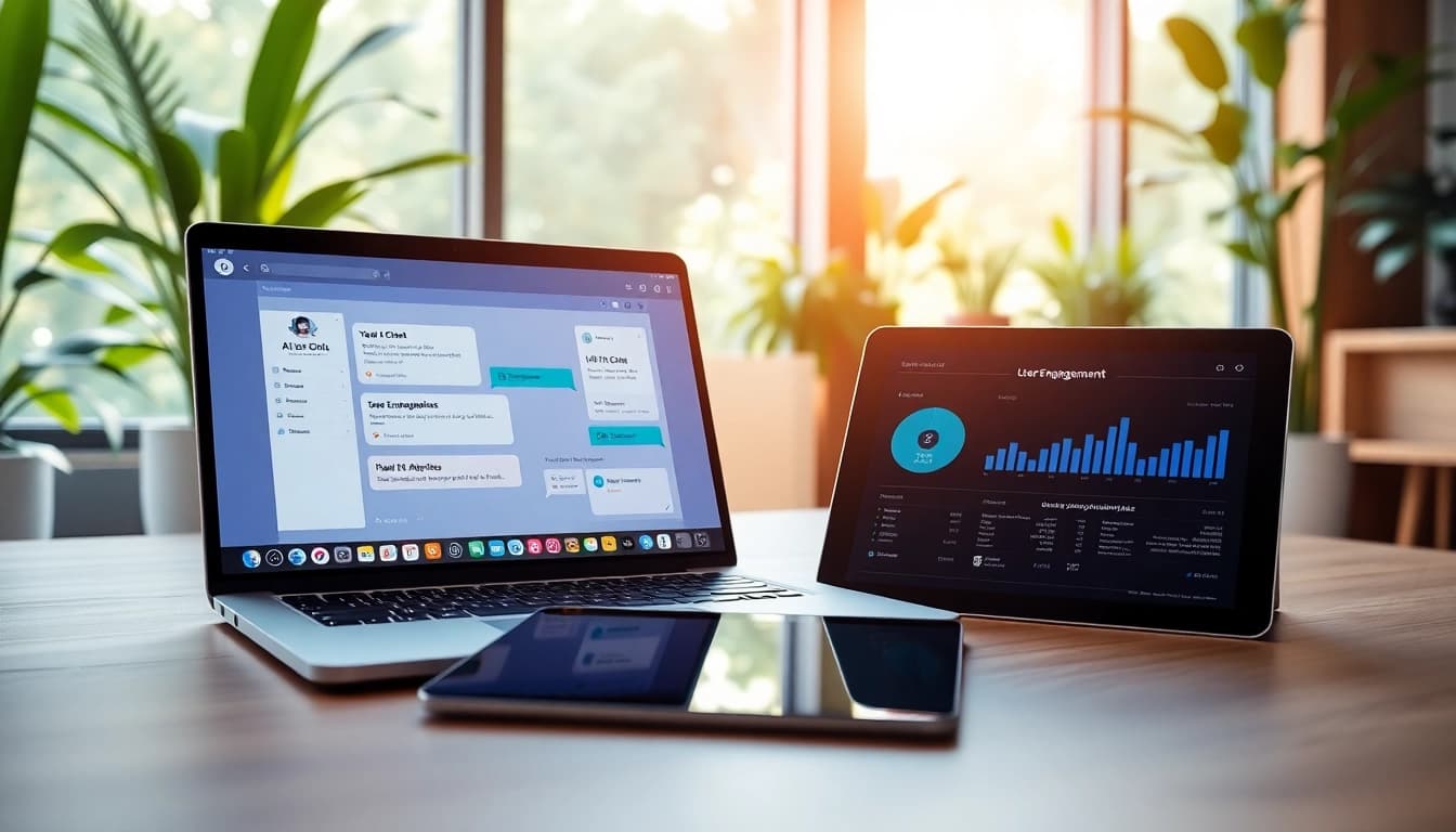 Engage with a vibrant free ai chat interface on a modern laptop in a serene workspace.