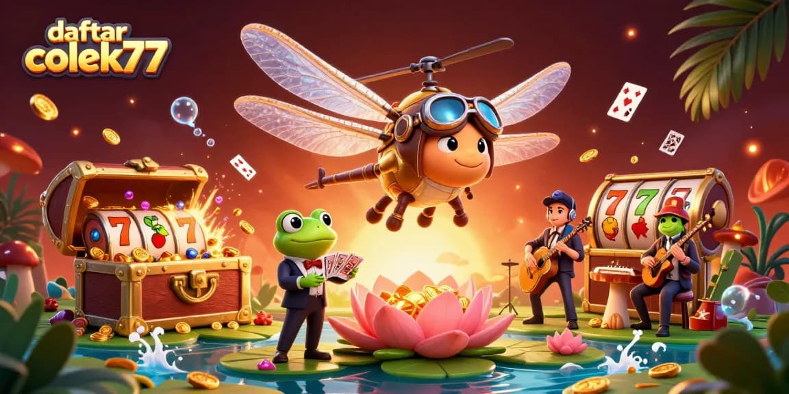 Experience thrilling gameplay with daftar colek77 at this vibrant casino scene featuring animated characters.