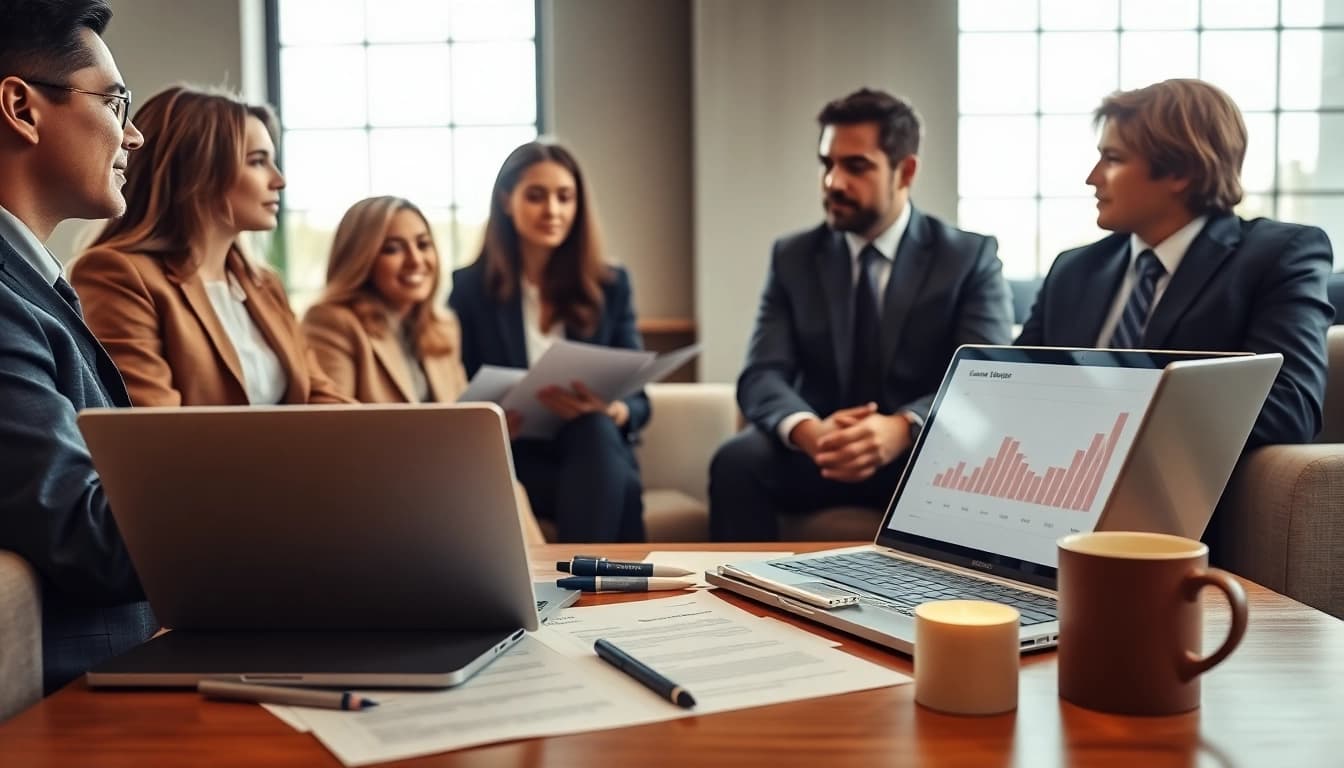 Collaborative team of attorneys at https://www.fisher-wilsey-law.com discussing estate planning strategies in a modern office.