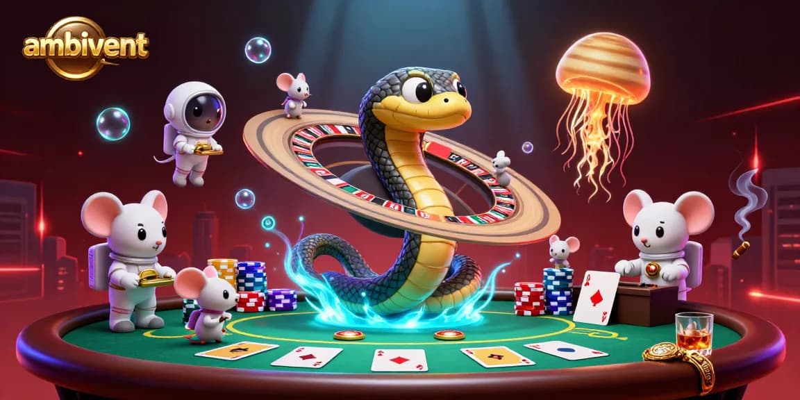 Ambivent brings excitement as tiny astronaut mice bet on Saturn's roulette rings while a cosmic dealer oversees
