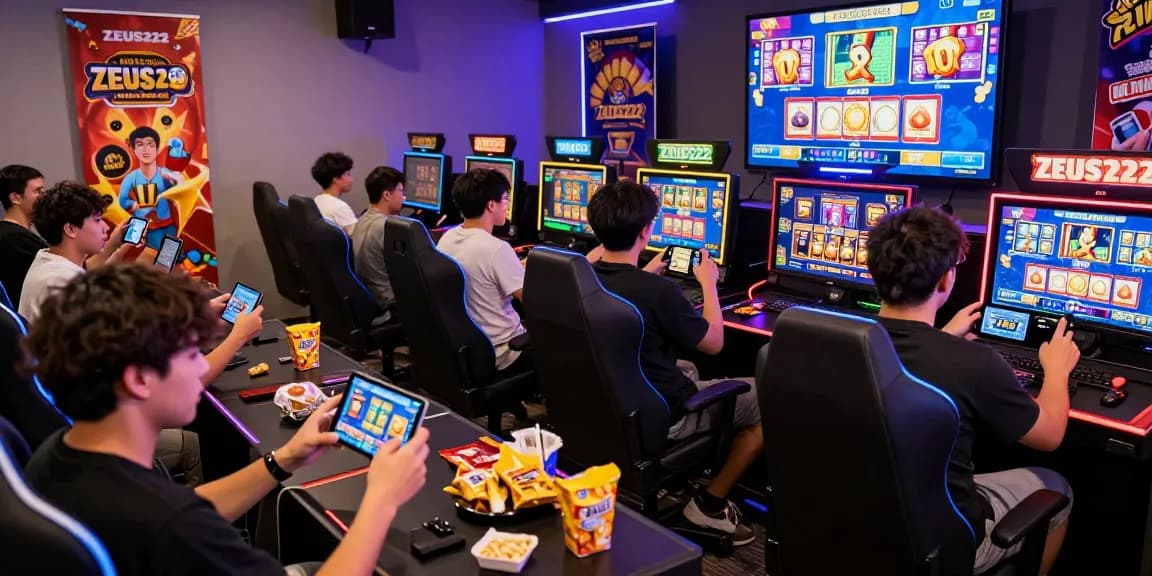 Engaged players enjoying ZEUS222 mobile app for online slots in a vibrant gaming atmosphere.