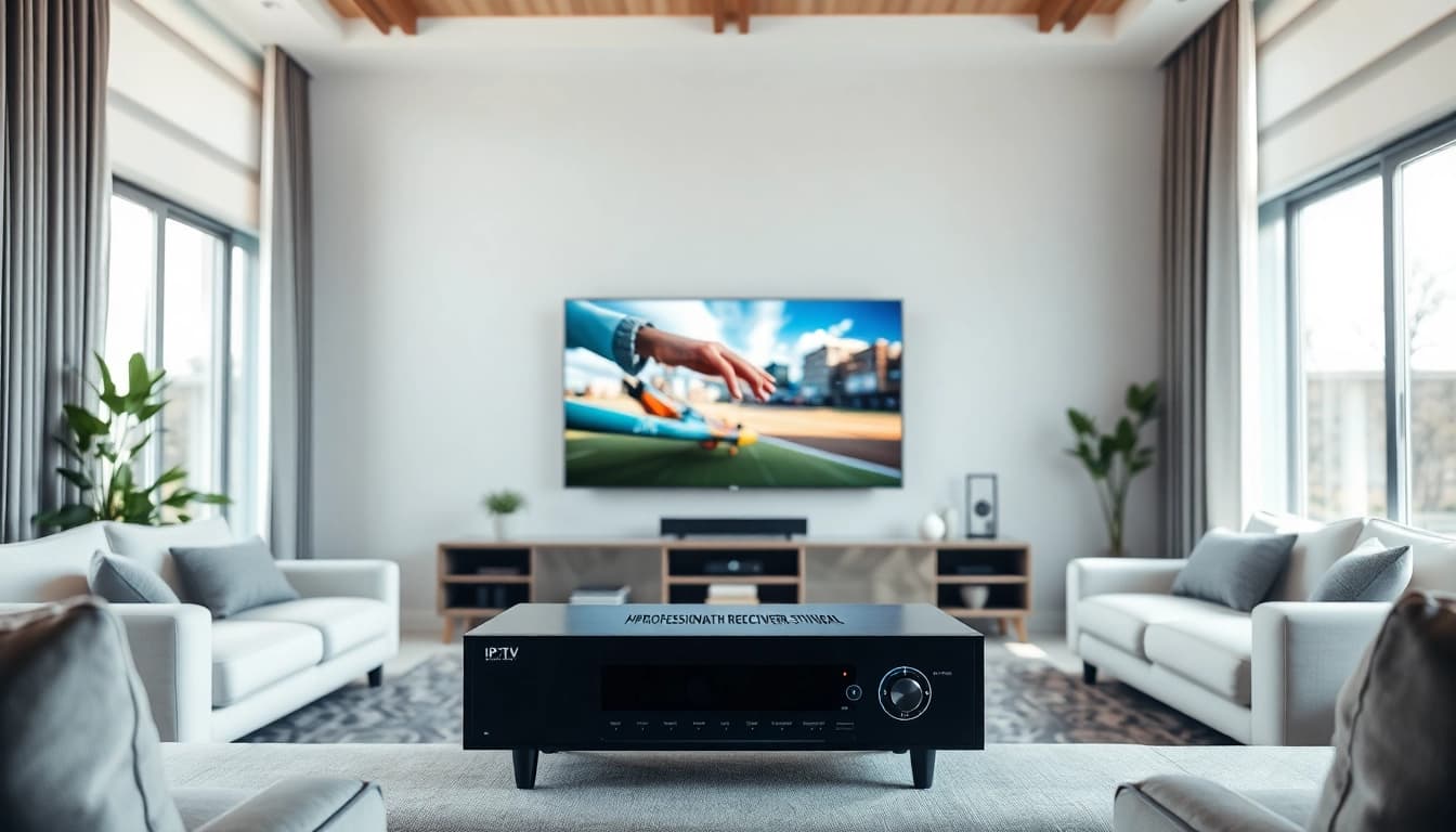 Bekijk IPTV ontvangers en accessoires op https://satdeal.nl in een moderne setting.