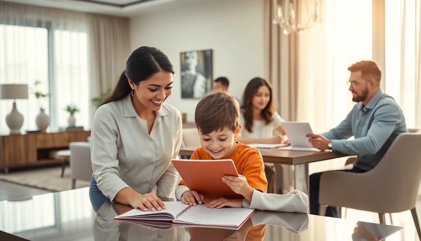 Engaging scene of family receiving assistance from a maid, illustrating the Maid Visa Dubai process