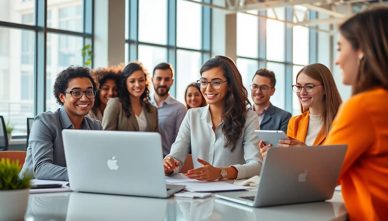 Empowering enterprise ai assistant facilitates collaboration in a vibrant office environment.