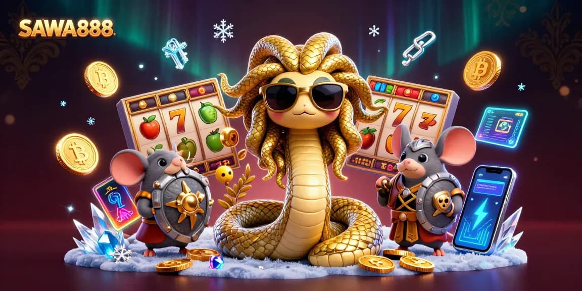 Experience excitement with SAWA888's unique slots and games amidst a vibrant 3D scene.