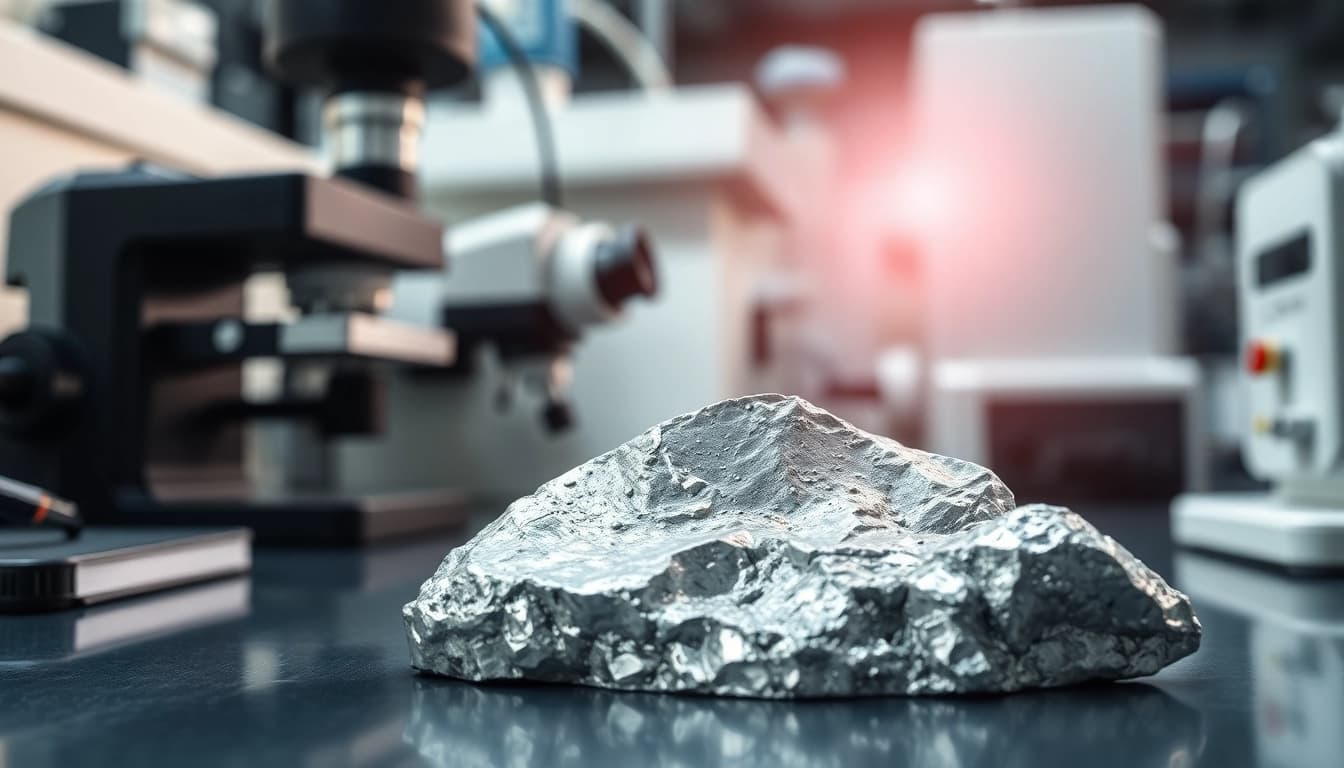 A beryllium sample showcased in a lab, emphasizing its metallic properties and advanced research.