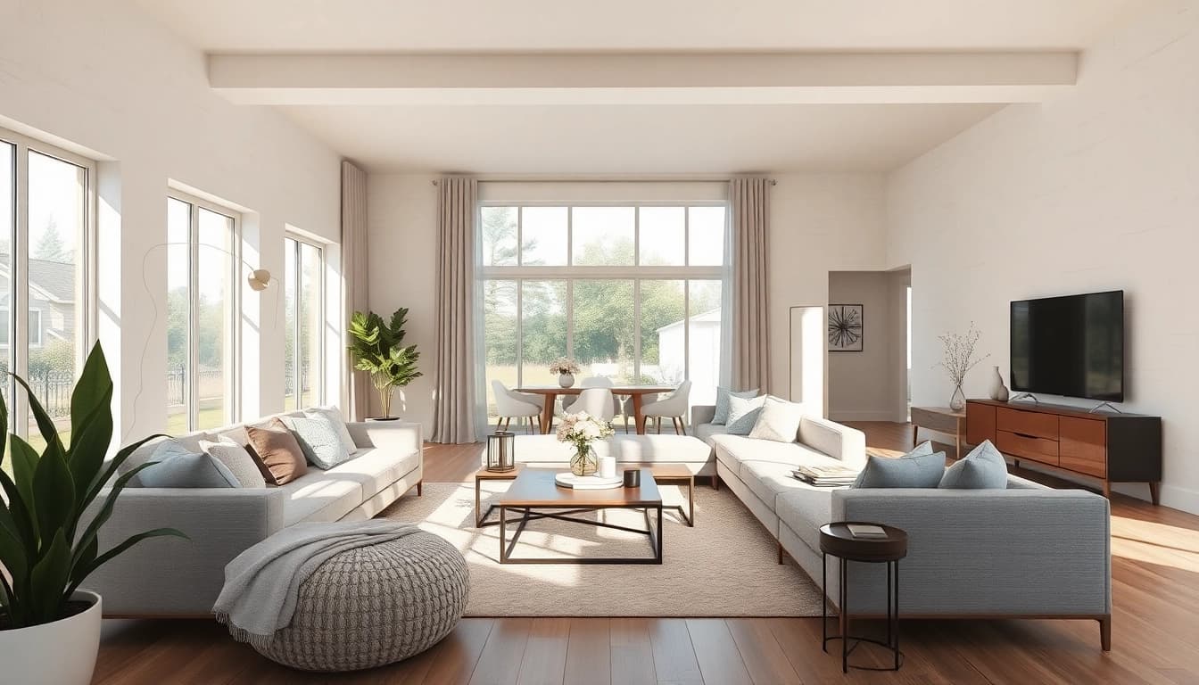 Enhance your home renovation with a modern, stylish living room featuring natural light.