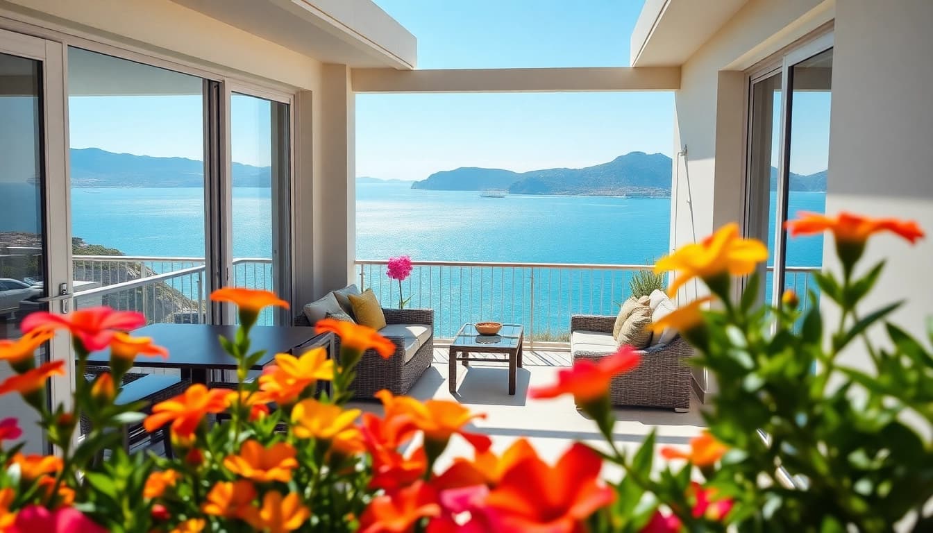 Buy apartment in Alanya featuring a bright coastal view with elegant interiors and vibrant surroundings.
