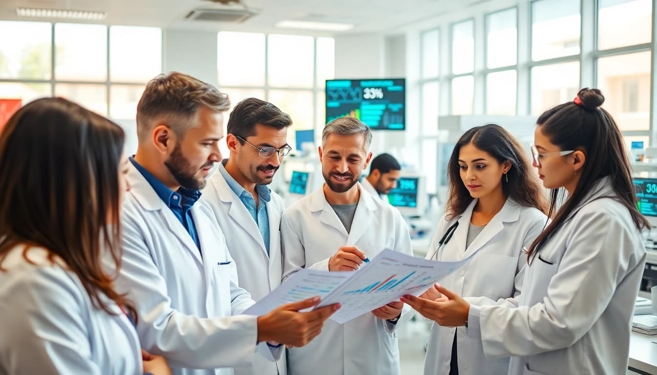 Research team conducting the ADAPTABLE Aspirin Study in a modern laboratory setting.