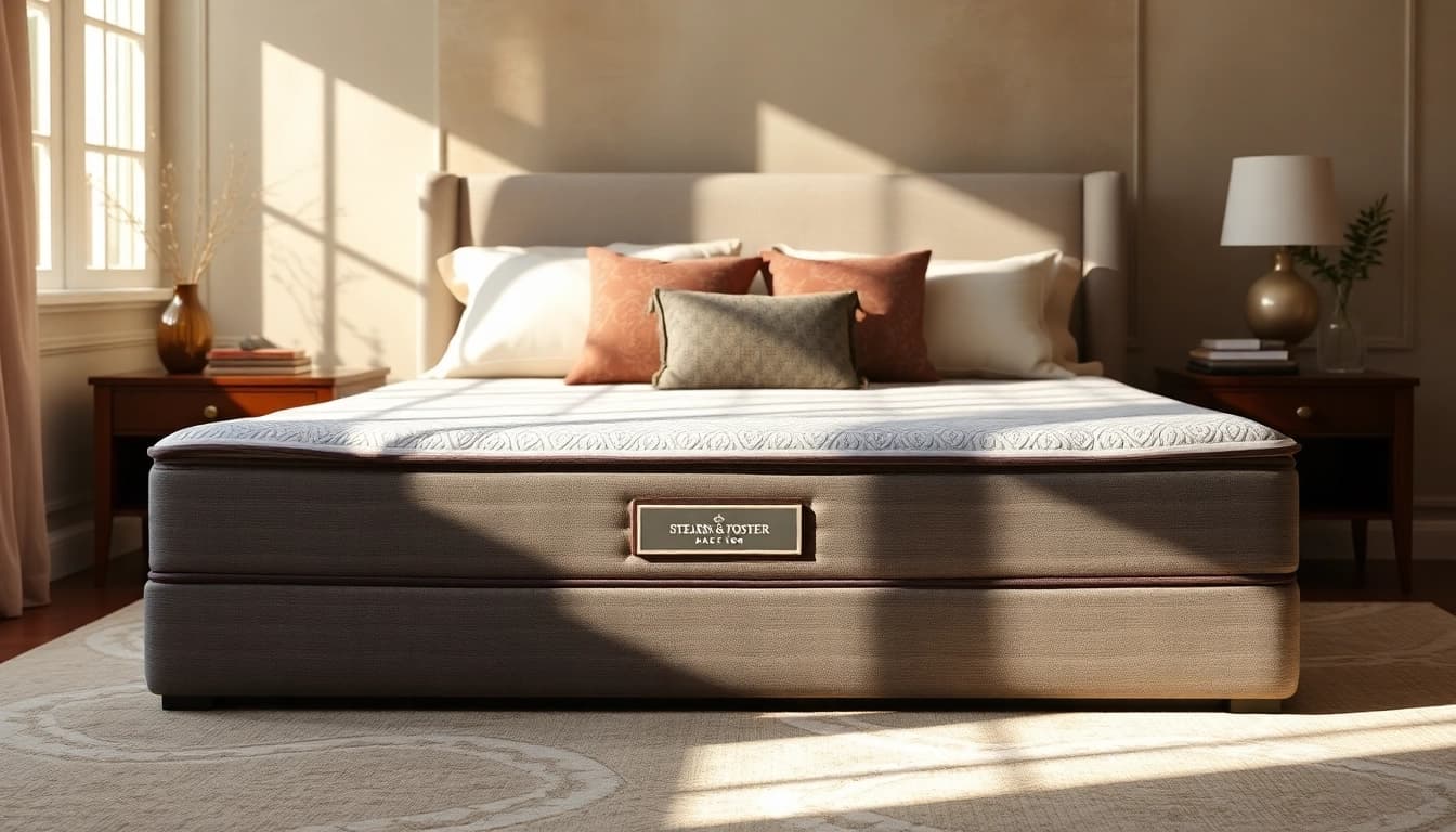 Discovering the comfort of stearns and foster box spring king in a stylish bedroom setup.