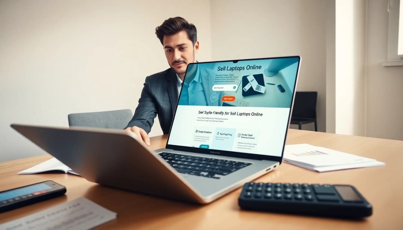 Sell my laptop fast with a professional setting highlighting efficient online sales.