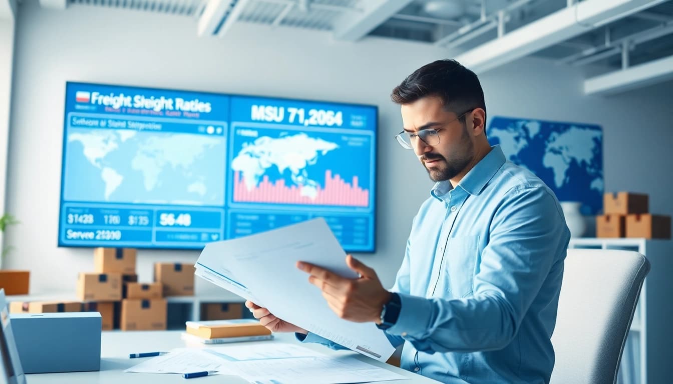 Get an Instant Freight Quote with professional analysis in a bright logistics office.