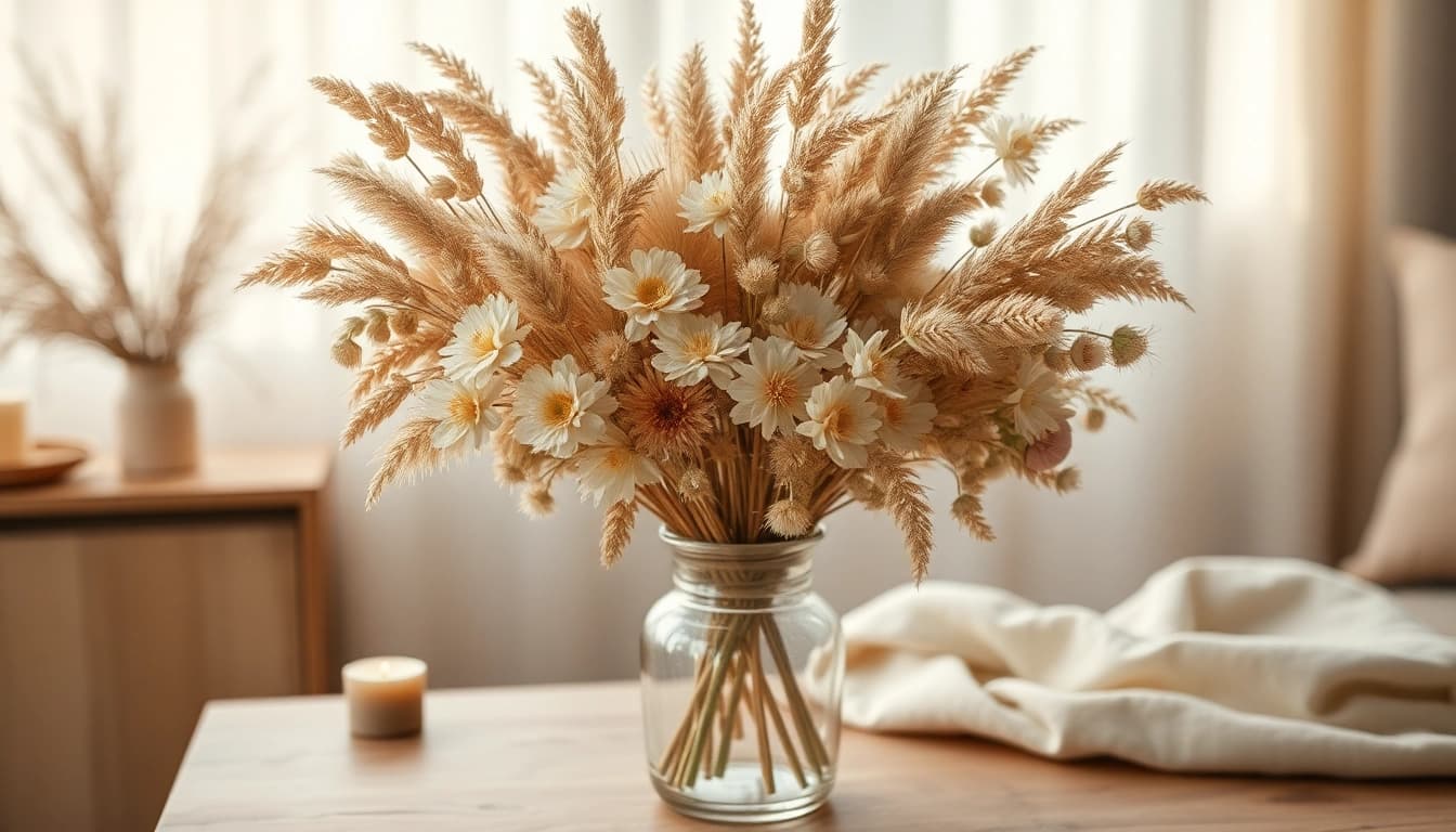 Explore vibrant dried flowers in an elegant arrangement showcasing their unique textures.