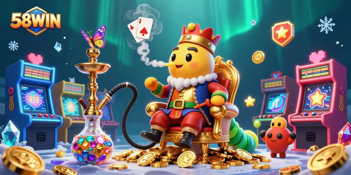 Engage in thrilling casino adventures with 58WIN and dynamic slot action in vibrant 3D illustration.