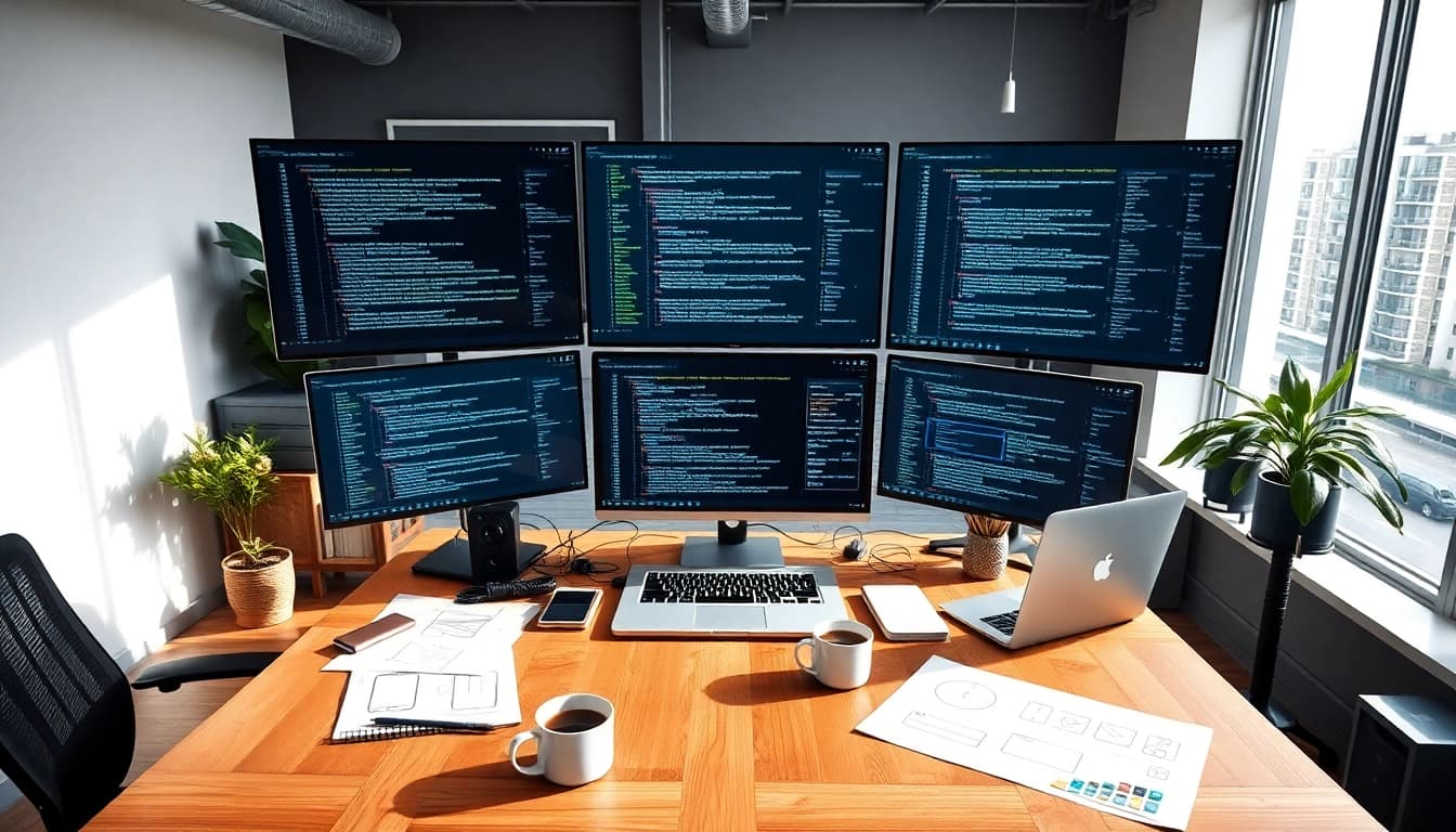 Developing an app through creative coding and design in a professional workspace.