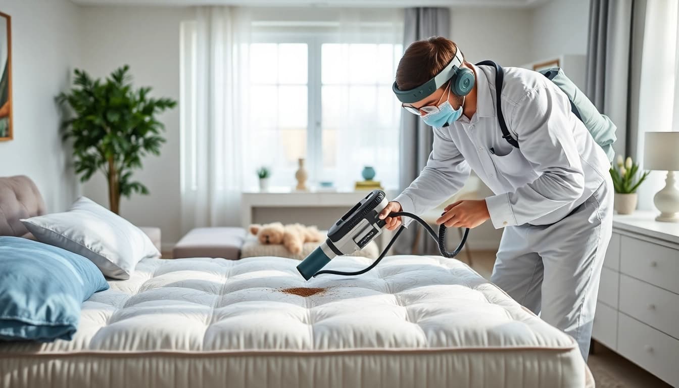 Treating bed bugs effectively with https://affordablebedbugexterminators.com in a cozy bedroom environment.