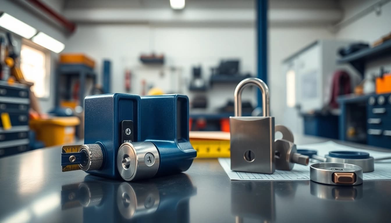 Installazione di serrature professionali di dakenlocks.com in un'officina con attrezzature di alta qualità.