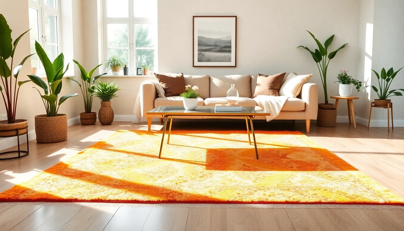 Stylish washable rugs enhancing a cozy living room atmosphere with vibrant colors.