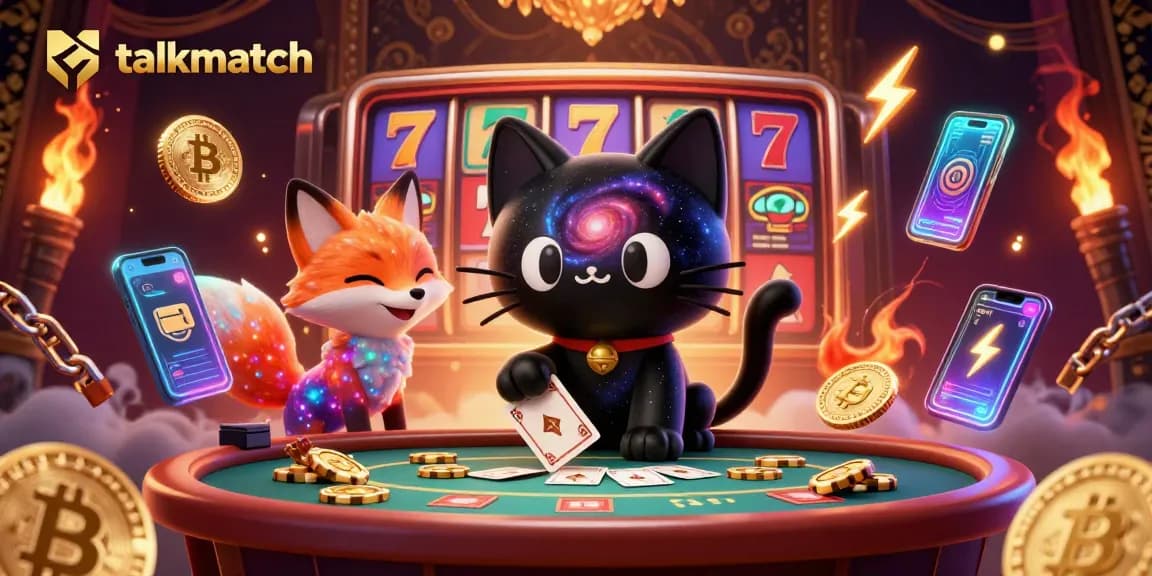 Talkmatch offers exciting casino-style gaming with animated characters playing at a cosmic table.