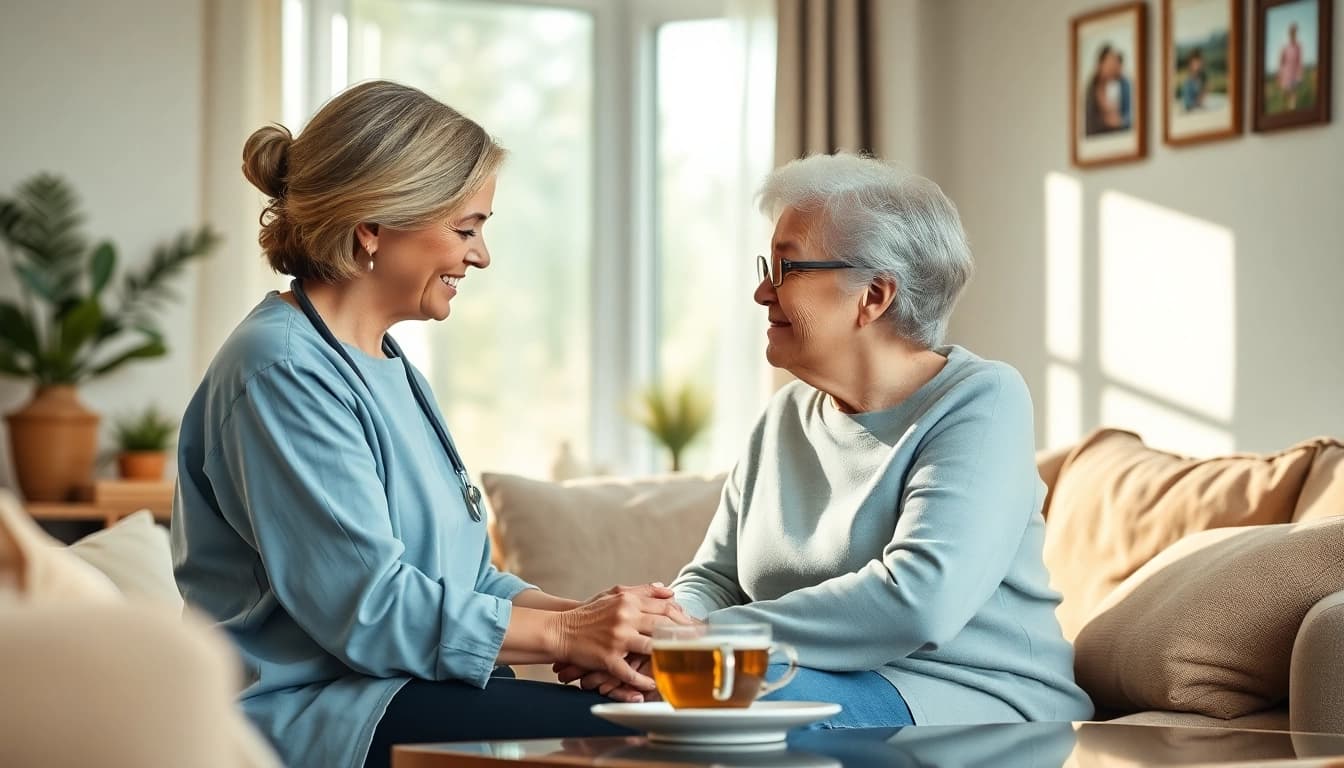 Caregiver delivering in home care austin tx services in a warm, inviting home environment.