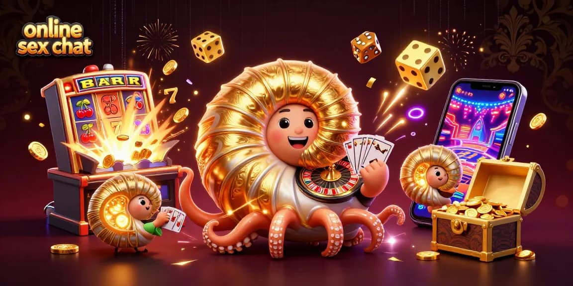 Engage in online sex chat amidst a dynamic 3D casino scene with colorful game symbols.