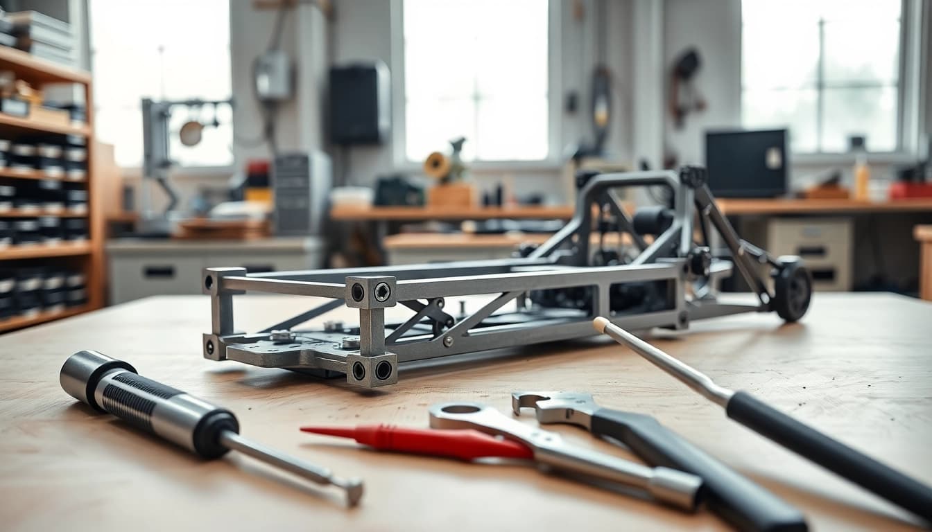 Assembling a p80 pf940v2 frame kit with tools in a workshop environment.