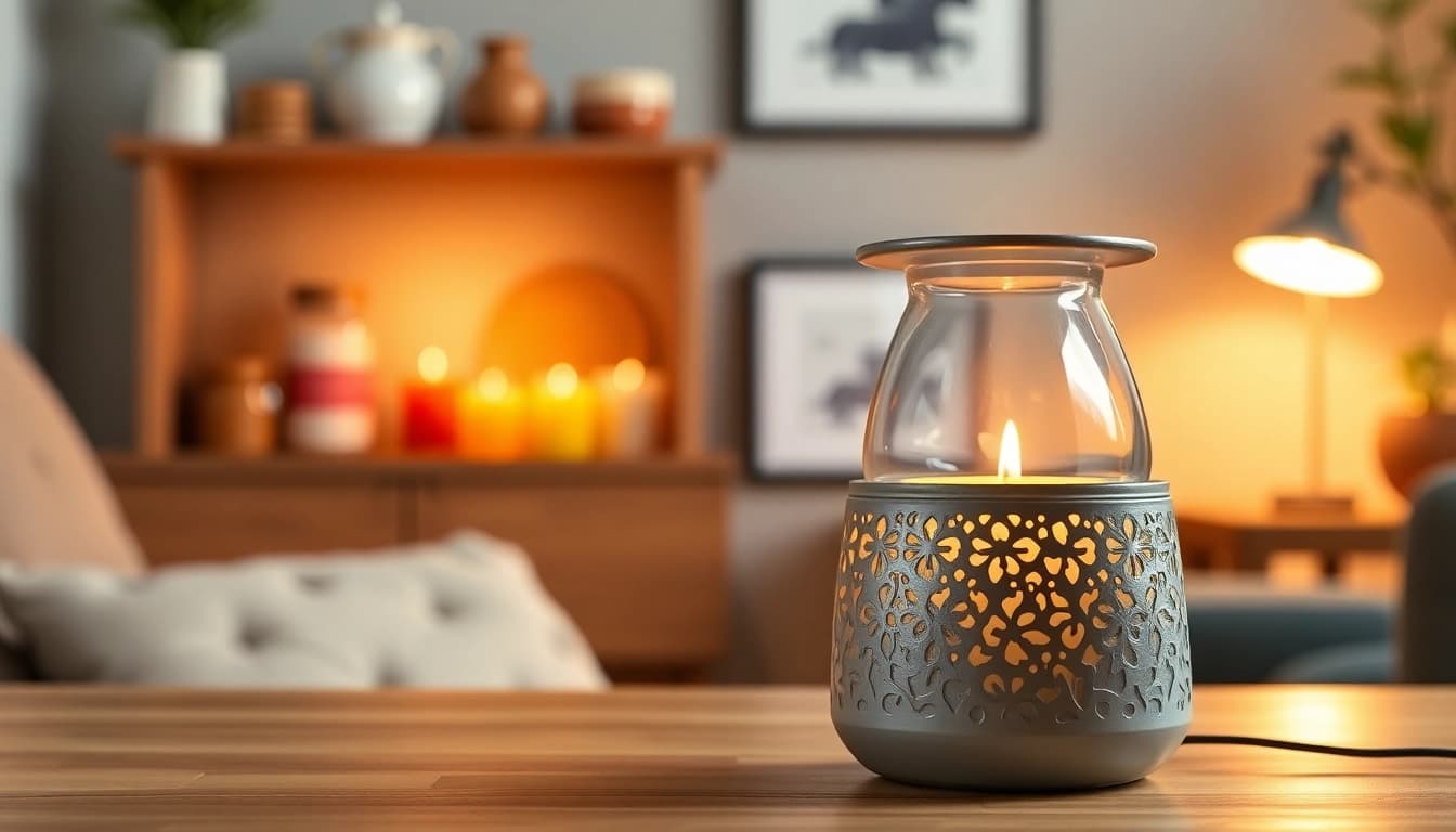 Browse https://www.scentswarmers.com for a stylish electric wax warmer amidst cozy home decor.