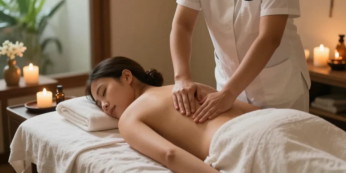 스웨디시 마사지 중인 전문 관리사와 편안한 마사지 공간의 모습