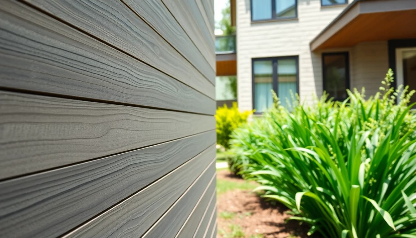 Showcasing Composite Wall Cladding with a smooth finish against a modern residential backdrop.