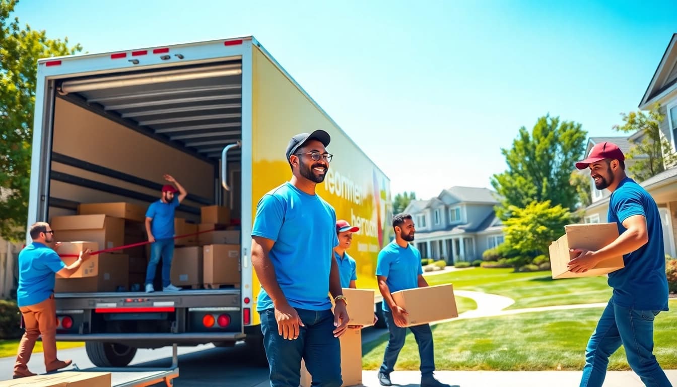 Boston local movers packing items efficiently into a bright truck.