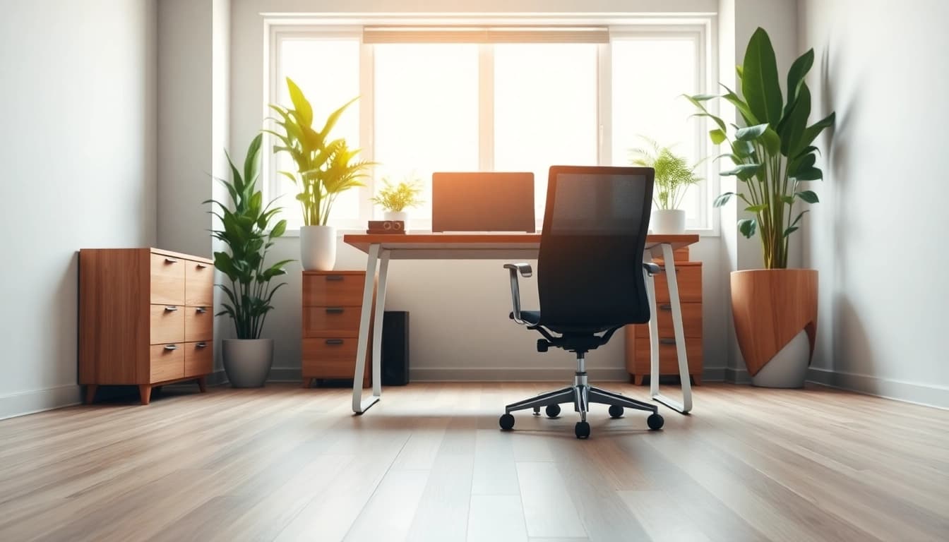 Stylishly arranged office furniture set in a modern workspace for enhanced productivity.