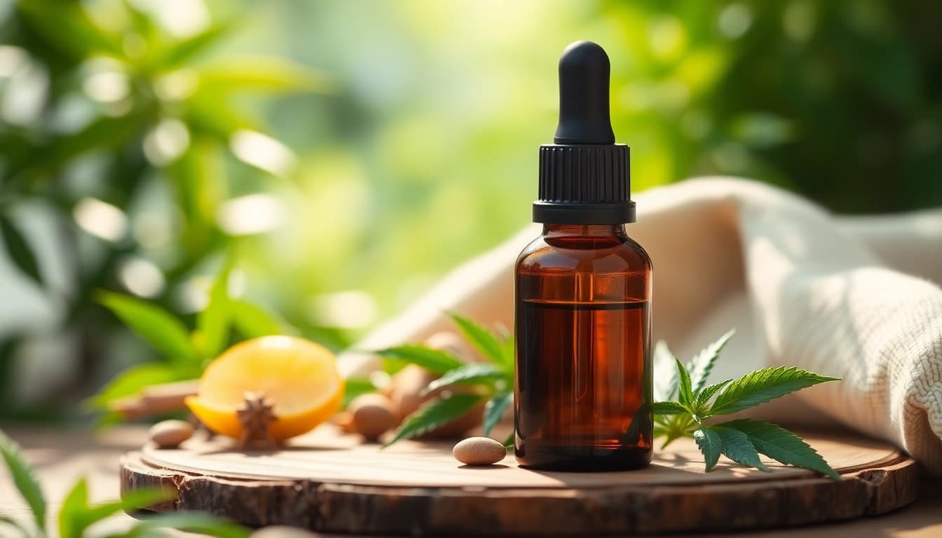 Appliquer huile cbd hollyweed sur des ingrédients naturels dans un environnement relaxant.