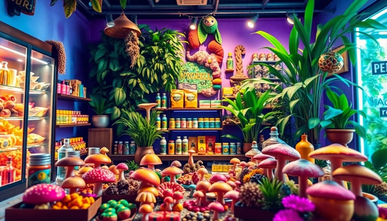Psychedelicschemstore showcasing vibrant psychedelic products in a serene online shop setting.
