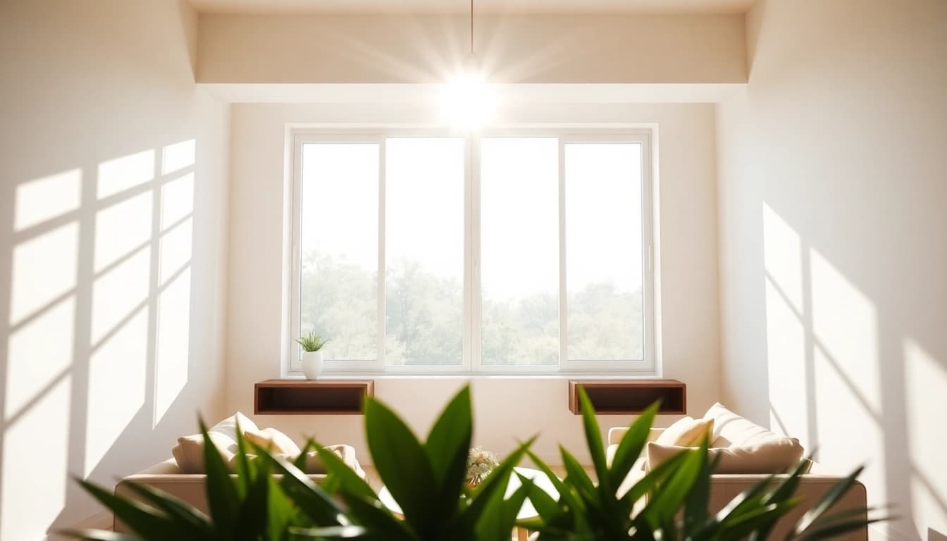 Mosquiteras elegantes instaladas en una ventana amplia, iluminando el interior moderno.