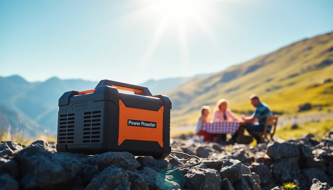 EcoFlow power station empowers a family in a beautiful outdoor picnic setting.