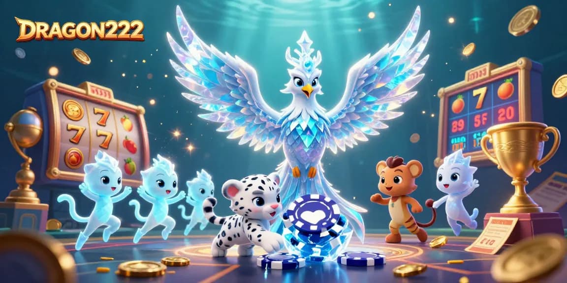 Experience the thrilling game dynamics of DRAGON222 with colorful ice characters and casino elements.