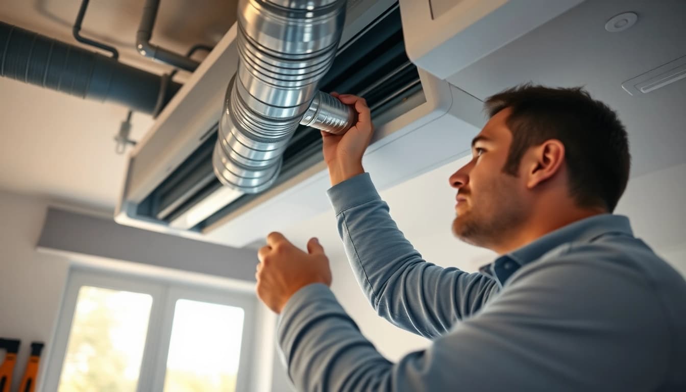 Technician conducting Central Air Conditioning Installation, showcasing professional equipment and modern setting.