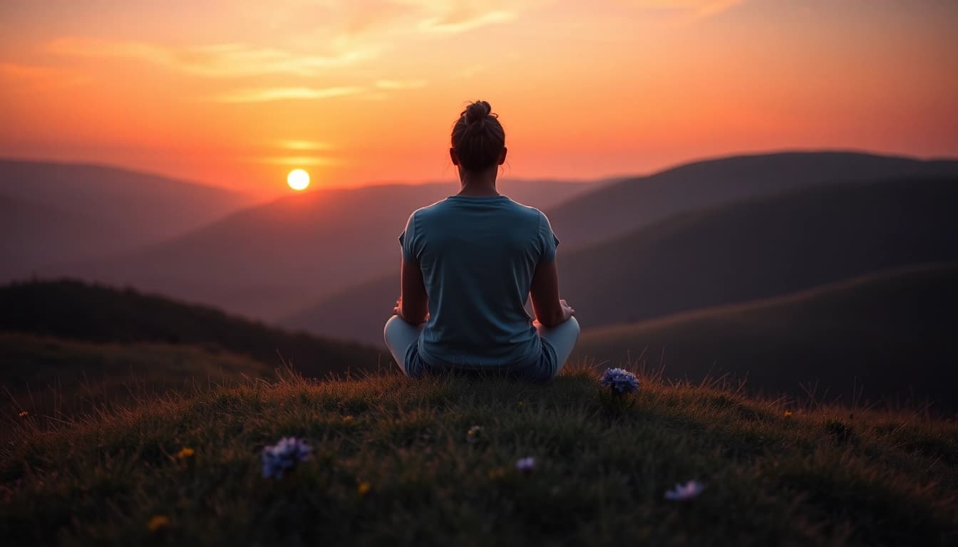 Sit in reflection on life's challenges in a tranquil sunset landscape for Life in a Break Down.