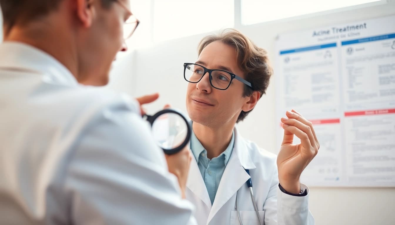 Assessing skin issues with expert acne treattreatment advice from a dermatologist.