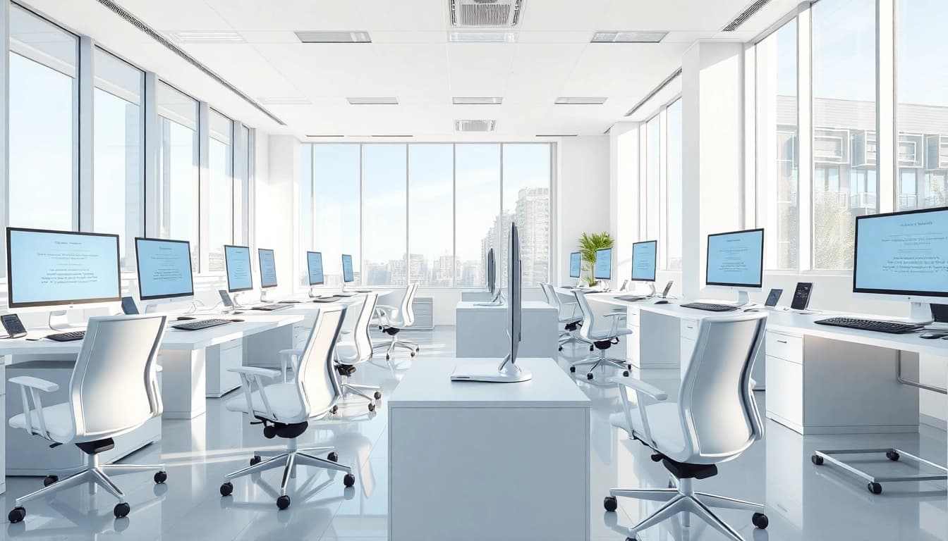 Enhance your typing skills at a professional typing center with modern workspace.