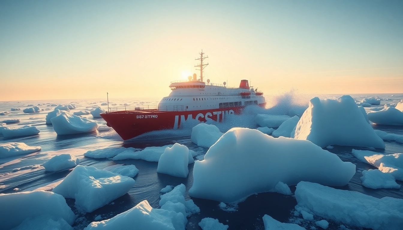 Illustration depicting the break the ice origin with an icebreaker navigating icy waters while overcoming barriers.