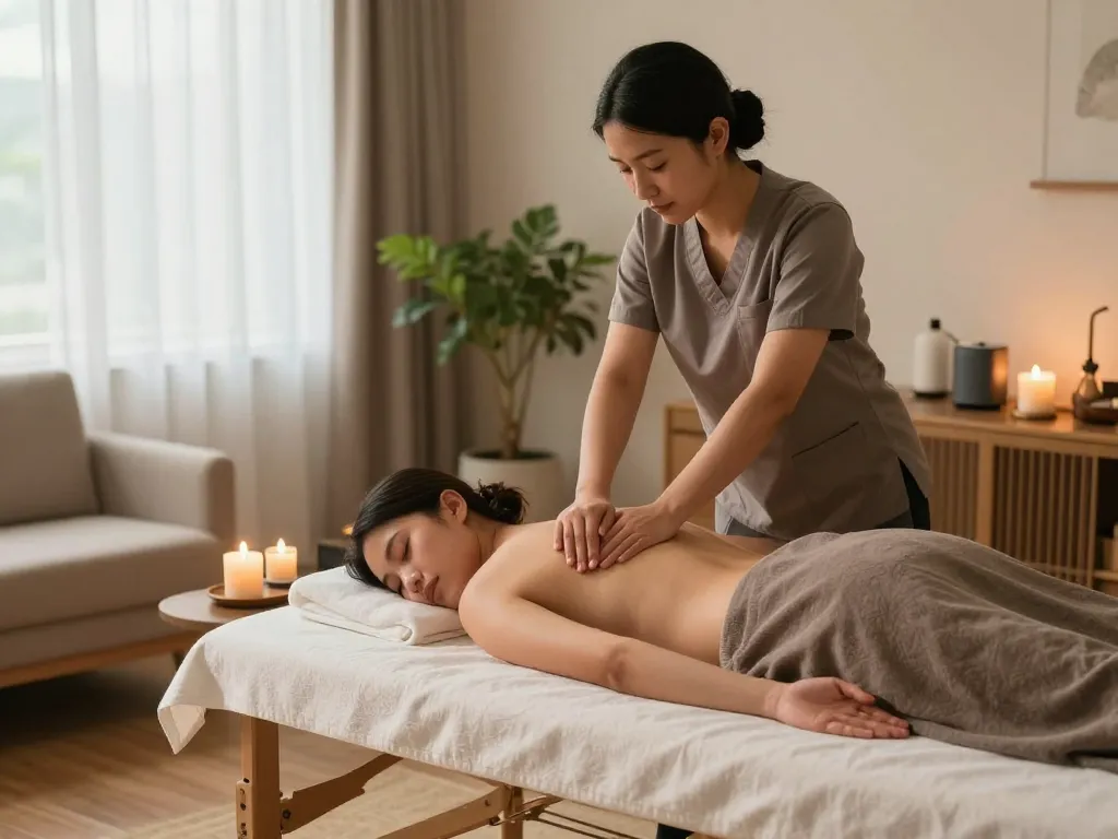 Relaxing 부천 출장마사지 experience in a serene home setting with a professional therapist.